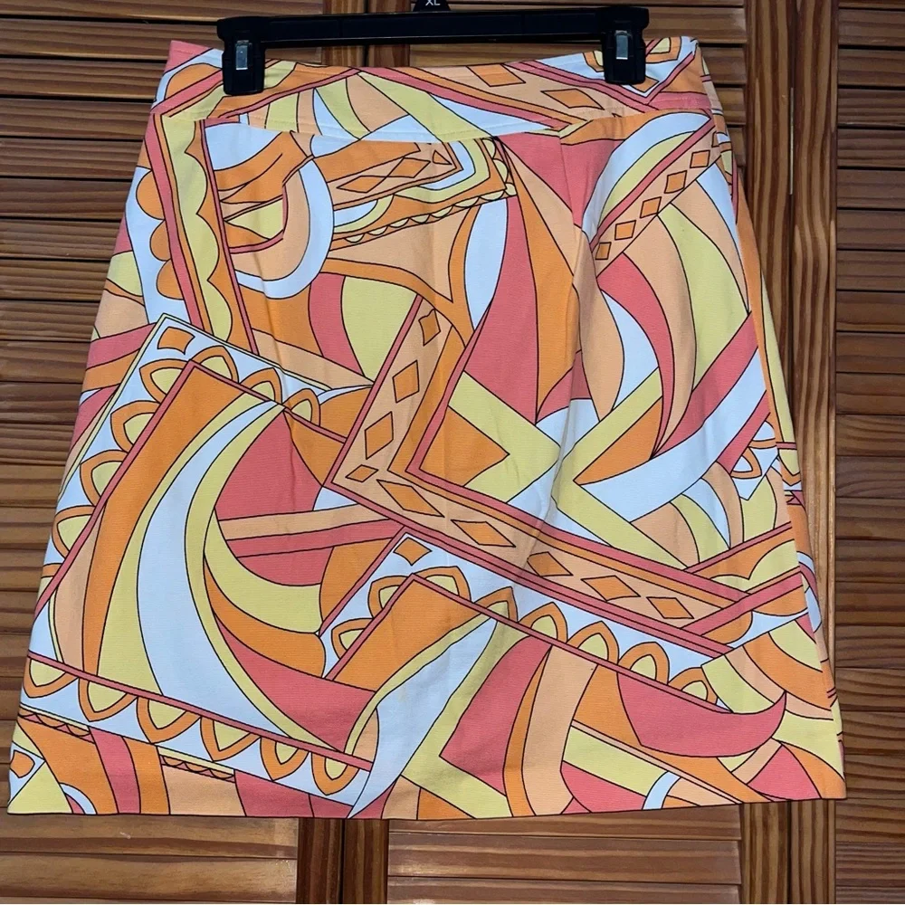Talbots‎ Size 8 Retro Geometric Pattern Orange, Yellow and White Skirt